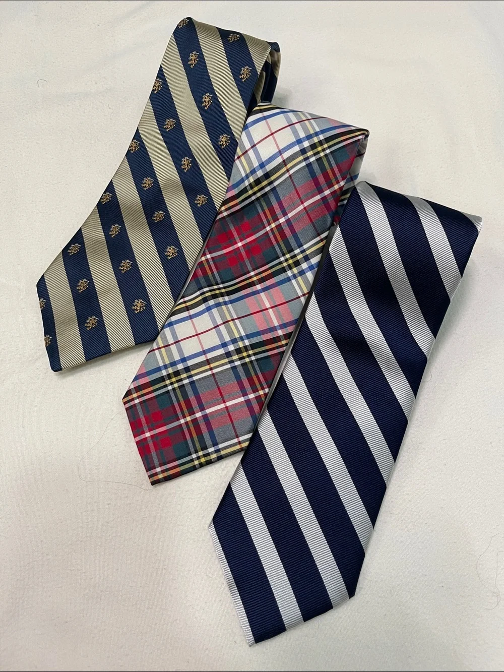 Tommy Hilfiger Men's Tie Set - Navy Stripe, Navy Crest Stripe, Multicolor Plaid